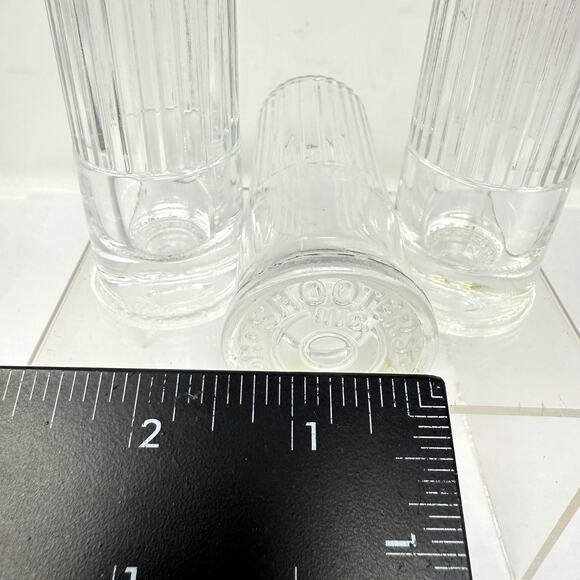 VTG Shooters Inc Houston TX Ribbed Shot Glasses Set 3 Heavy Pressed Barware Rare - Picture 5 of 5